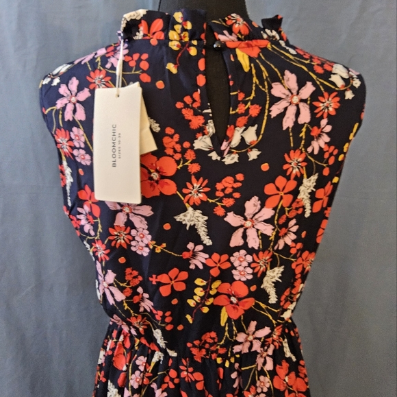 BloomChic  Black Floral Sleeveless Ruffel Neck Dress(B4) - Picture 3 of 3